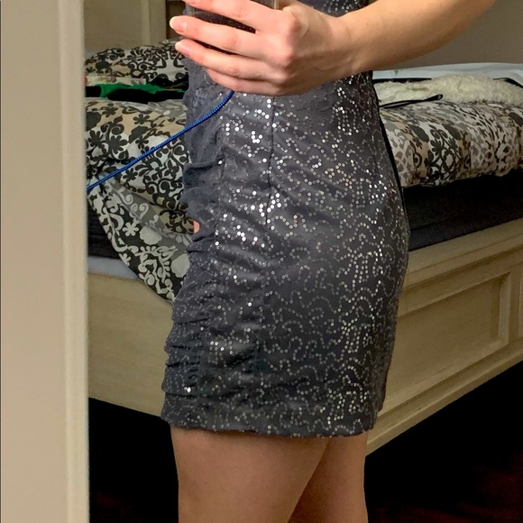 Beautiful RW&co. grey gathered sequin cocktail dress! Worn only twice. - Picture 2 of 2